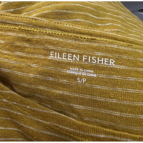 Eileen Fisher Sz S 100% Organic LINEN Mustard Yellow Striped Knit Tunic Top Tee - Picture 4 of 5